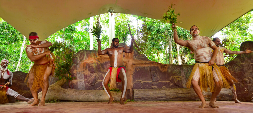 Yirrganydji Aboriginal men dance during Aboriginal culture show