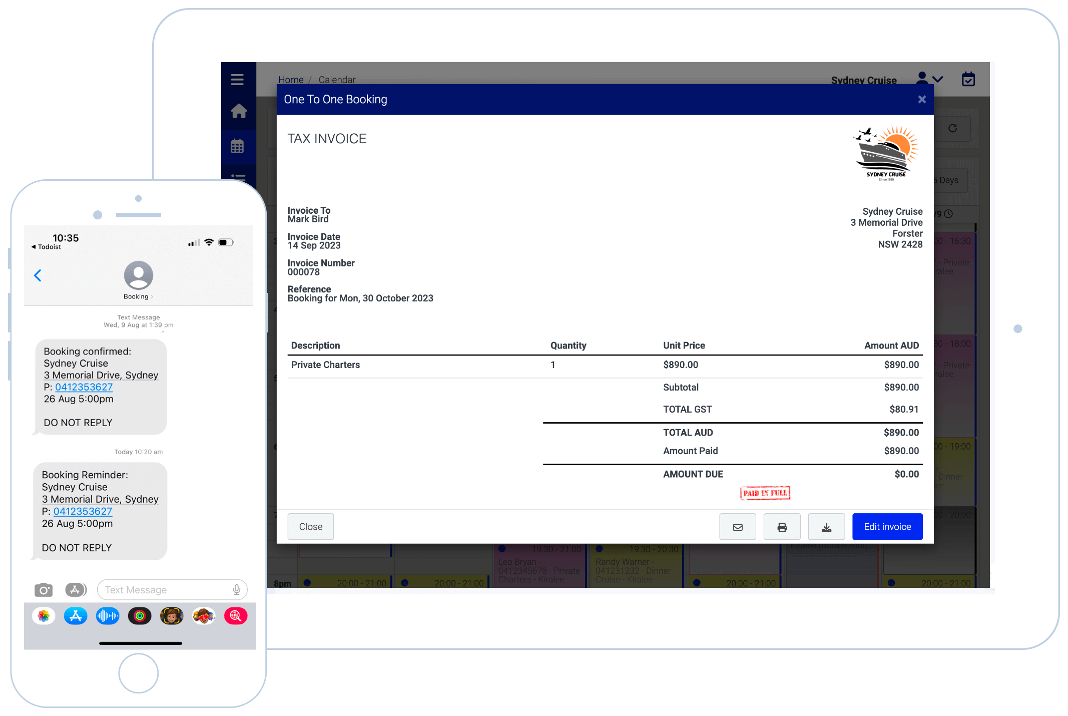 Automated invoices and booking notifications
