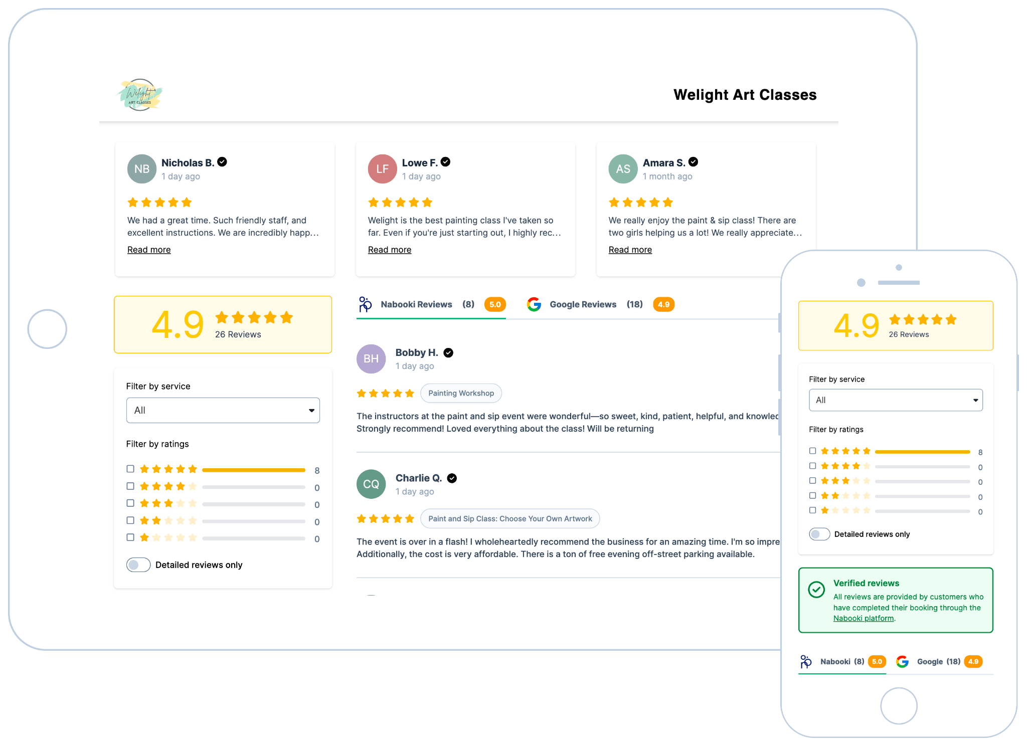Display verified reviews on your website with Nabooki's reviews widget
